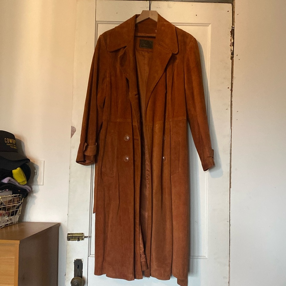 Vintage Rust Suede Leather Trench Coat size Medium